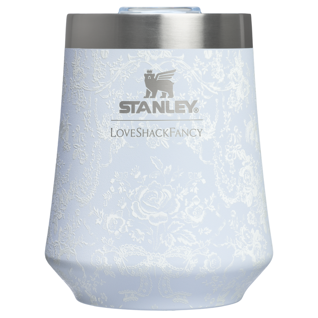 Vacuum Insulated Wine Stanley 1913 x LoveShackFancy Holiday Reserve Wine Tumbler D367F - Reserve Collection Stainless Steel Whiskey Cup - Toscana Toile Alpine Blue