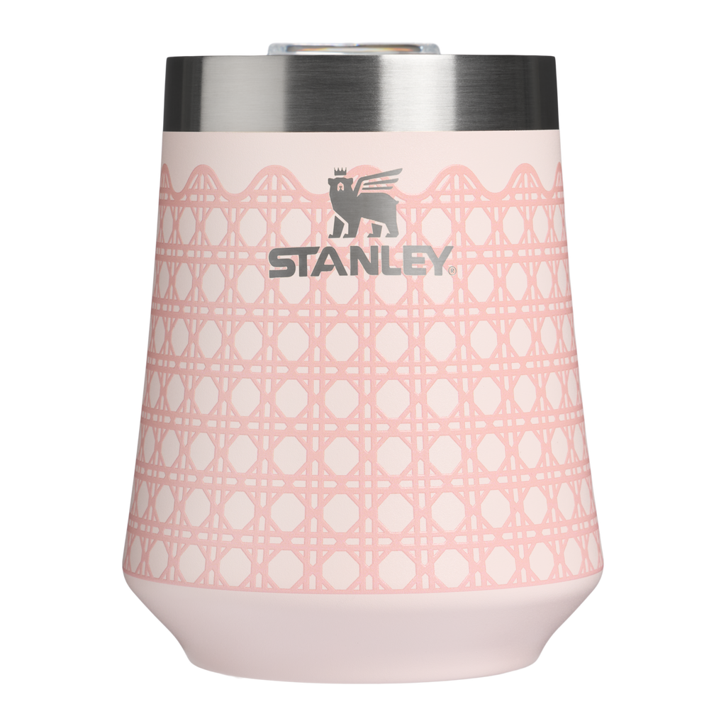Vacuum Insulated Wine The Reserve Wine Tumbler D352C - Shatterproof Flavor-Preserving Cocktail Tumbler with Lid - Rose Quartz Rattan