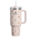 Double-Wall Vacuum The Quencher H2.0 Flowstate Tumbler D362R - Double-Wall Vacuum Insulated Travel Tumbler with Straw - Rose Quartz Bouquets