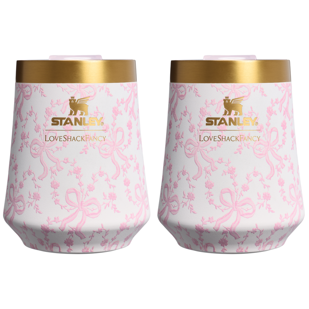 Shatterproof Luxury Stanley 1913 x LoveShackFancy Holiday The Reserve Wine Tumbler Set | 2-pack D205C - Shatterproof Flavor-Preserving Cocktail Tumbler with Lid - Coquette Bow Chantilly