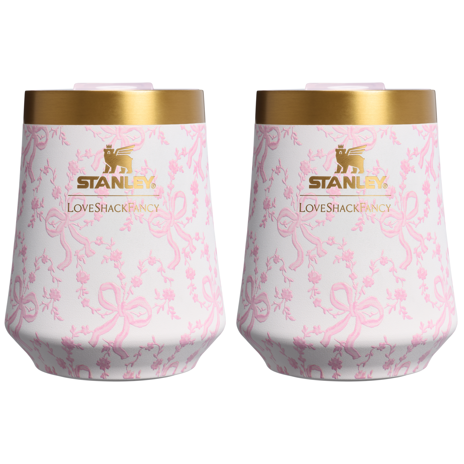 Shatterproof Luxury Stanley 1913 x LoveShackFancy Holiday The Reserve Wine Tumbler Set | 2-pack D205C - Shatterproof Flavor-Preserving Cocktail Tumbler with Lid - Coquette Bow Chantilly