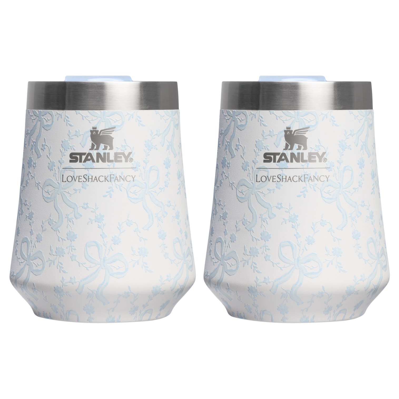 Shatterproof Luxury Stanley 1913 x LoveShackFancy Holiday The Reserve Wine Tumbler Set | 2-pack D205C - Shatterproof Flavor-Preserving Cocktail Tumbler with Lid - Coquette Bow Winter Ice