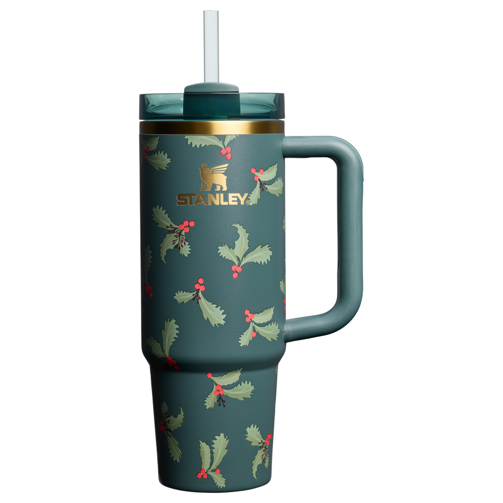 Splash-Resistant FlowState The Cheers & Cheer Quencher H2.0 Flowstate Tumbler D189S - Double-Wall Vacuum Insulated Travel Tumbler with Straw - Holiday Botanical